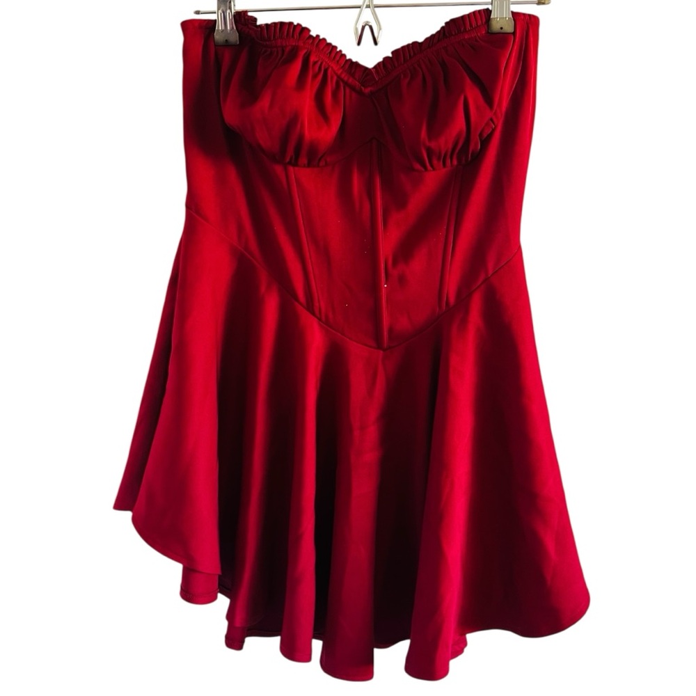 PrettyLittleThing Red Strapless Circle Skater Skirt